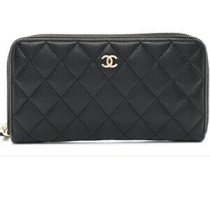 Caviar Quilted Large Gusset Zip Around Wallet Black